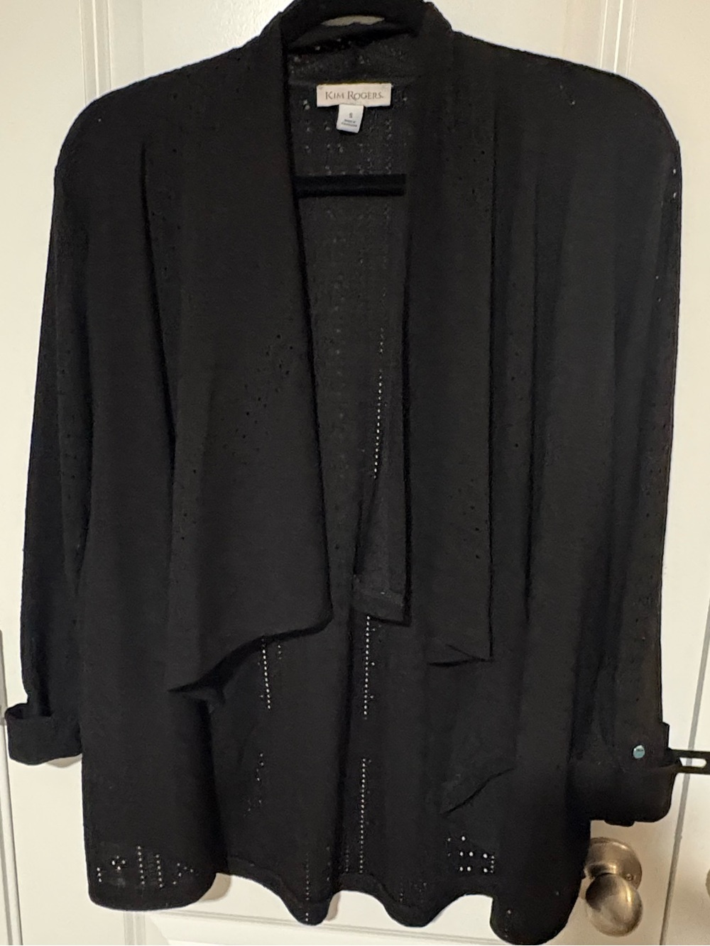 Kim Rogers Black Open Front Cardigan Size S